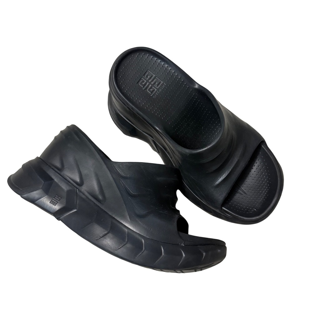 Givenchy Marshmallow Wedge Sandals Black Rubber Platform Slides 4G Logo 34-35